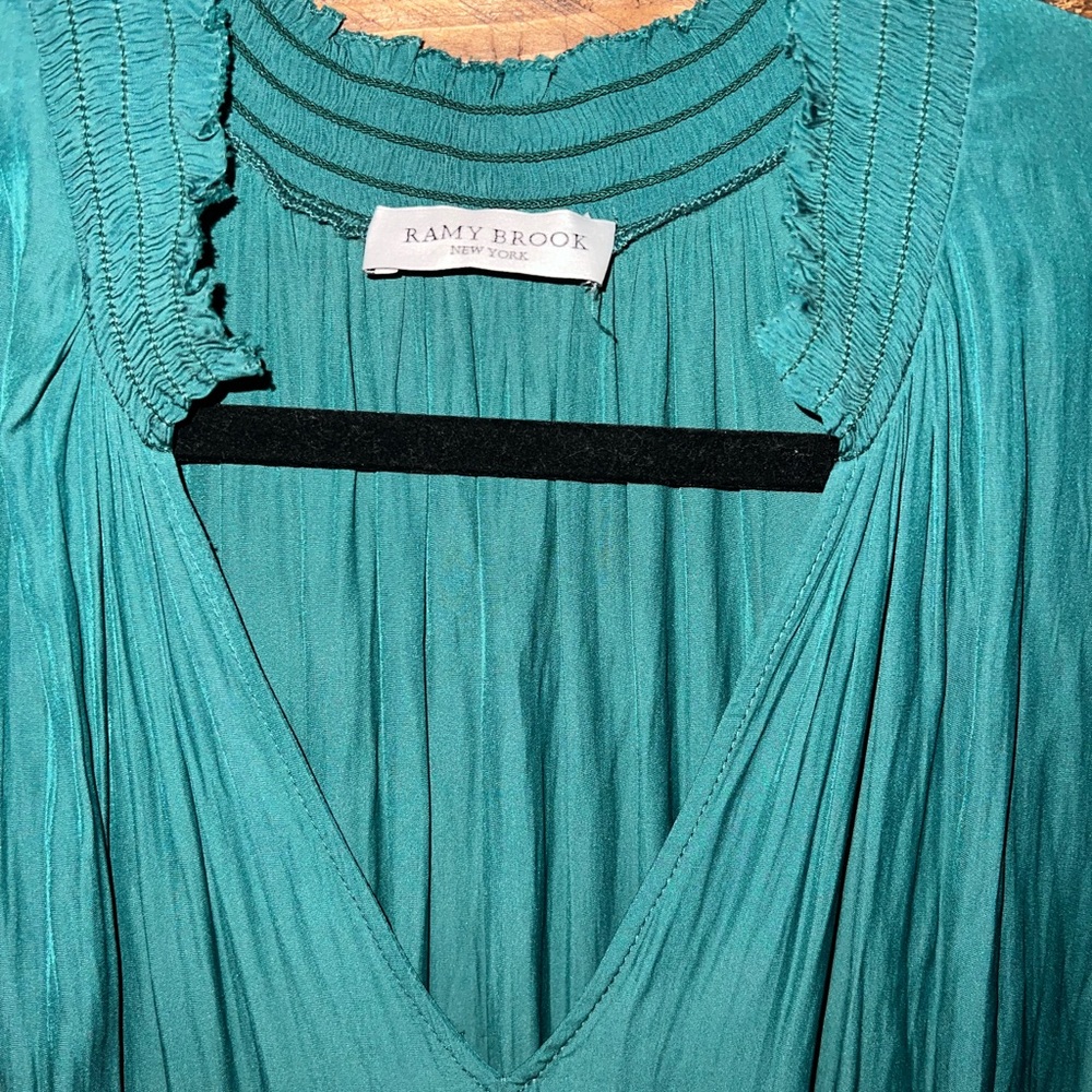 Ramy Brook Teal Long Sleeve Ruffle Dress - Picture 2 of 5